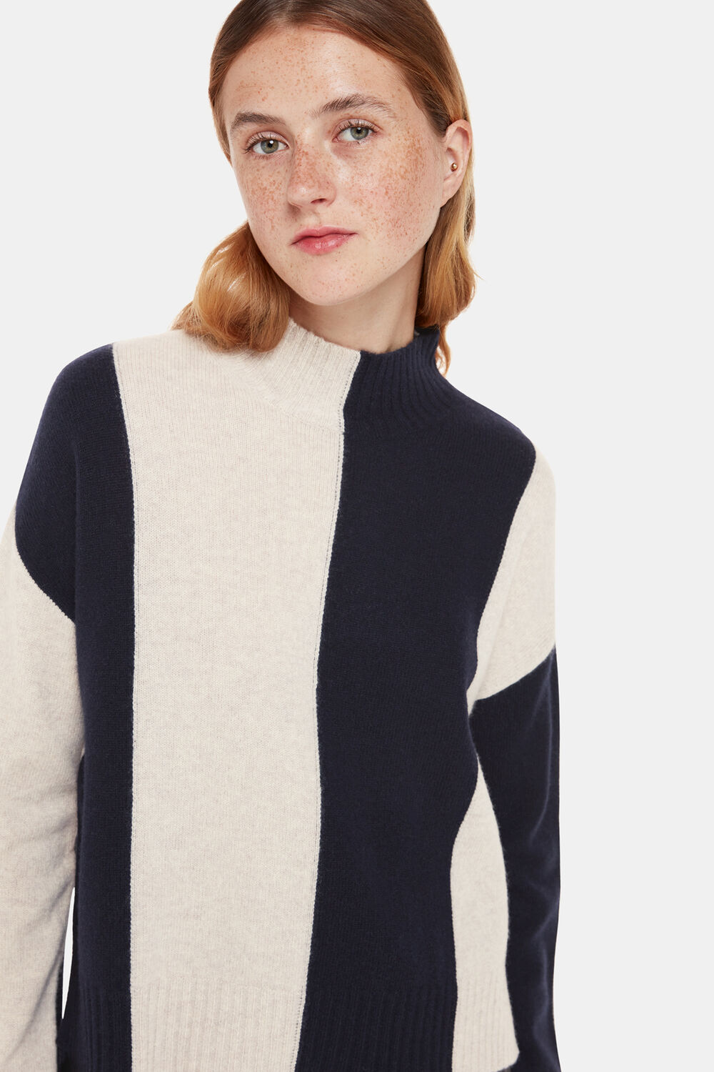 Navy Vertical Stripe Mock Neck