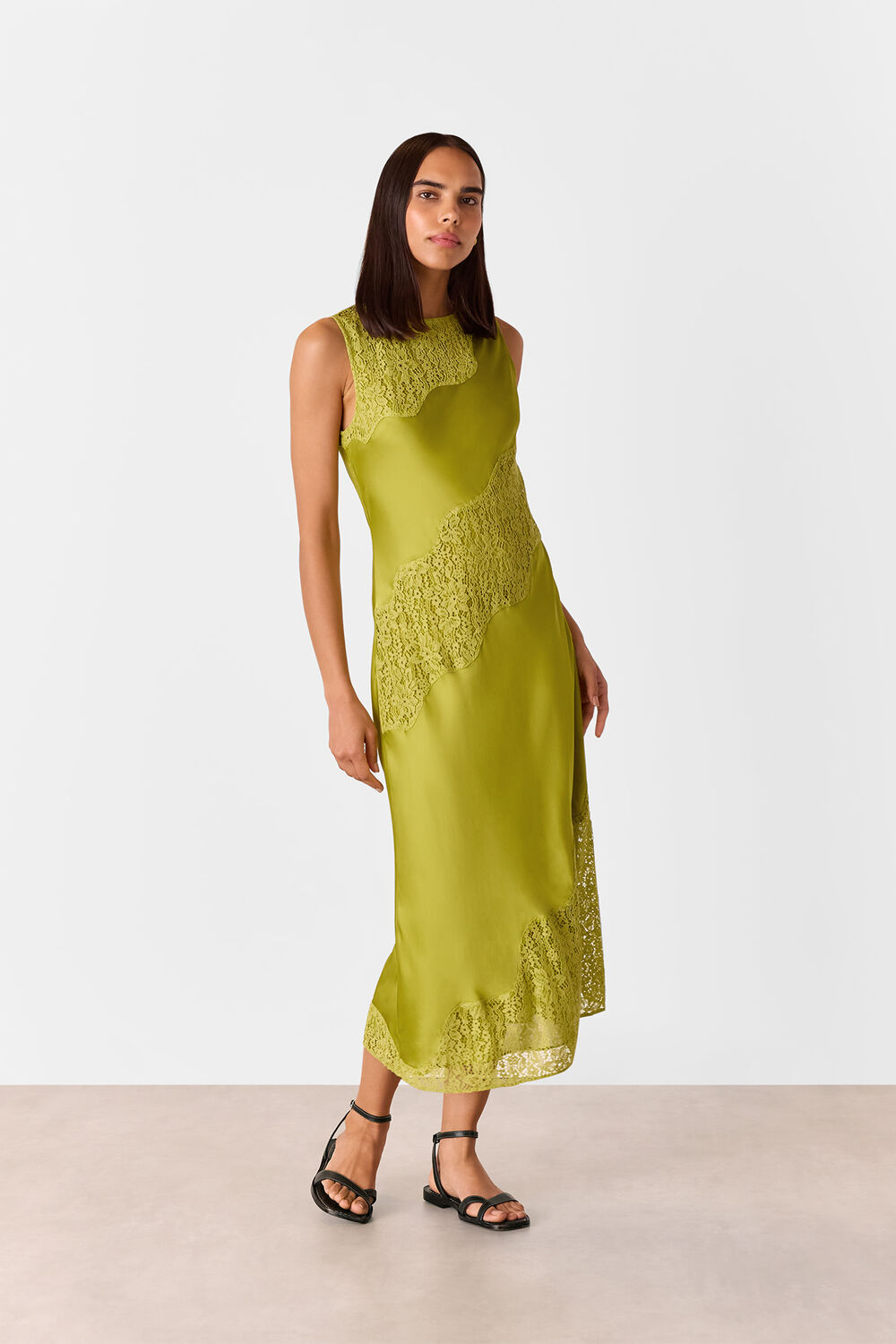 Lime Lace Insert Midi Dress