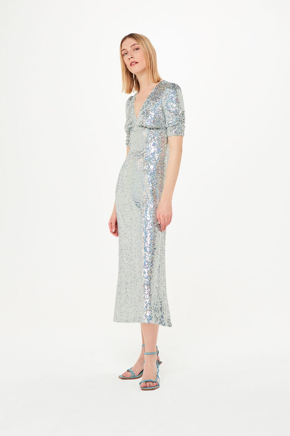 Silver Sequin Midi Dress