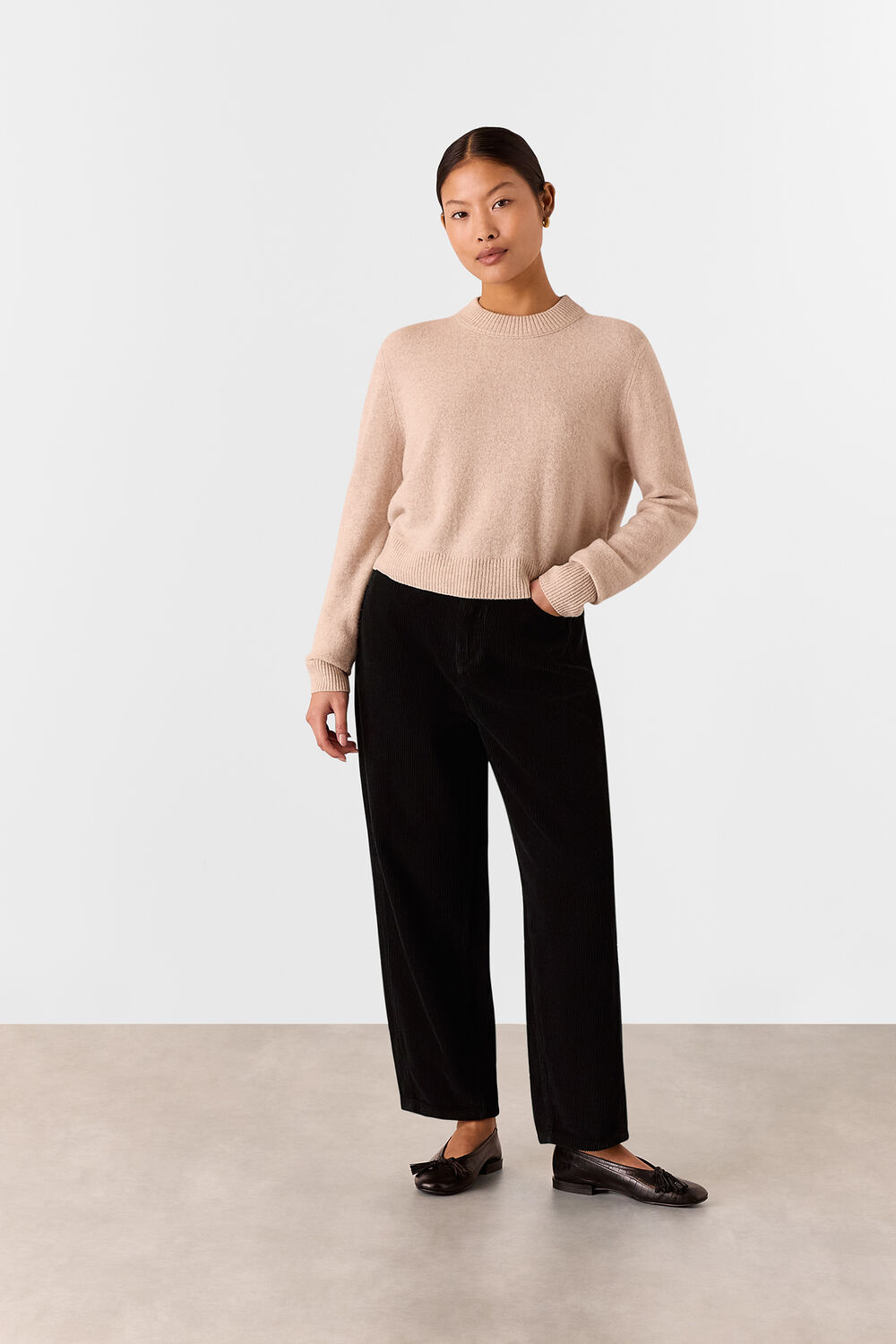 Petite High Waist Cord Barrel Jean