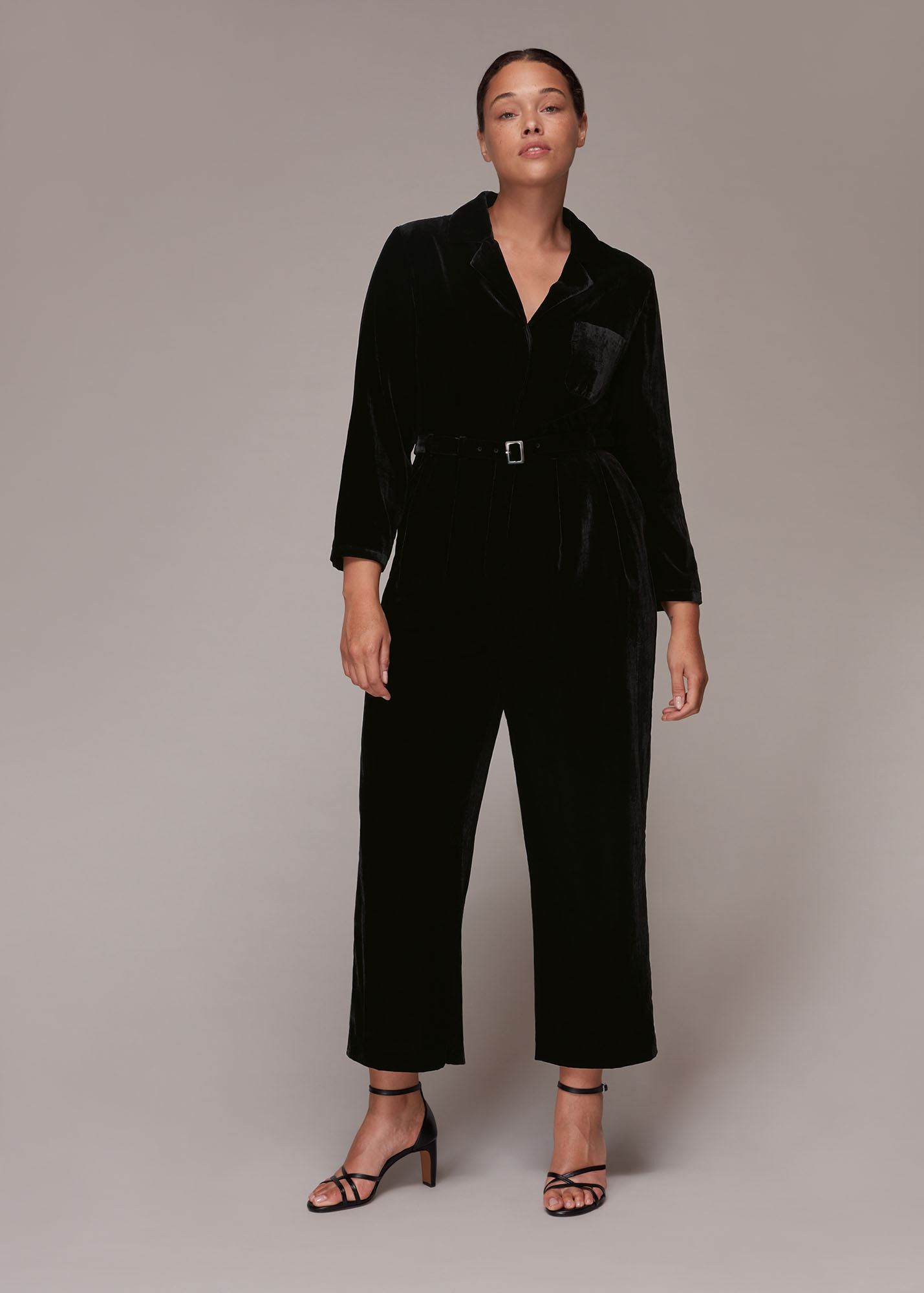Black Avery Velvet Jumpsuit | WHISTLES | Whistles US