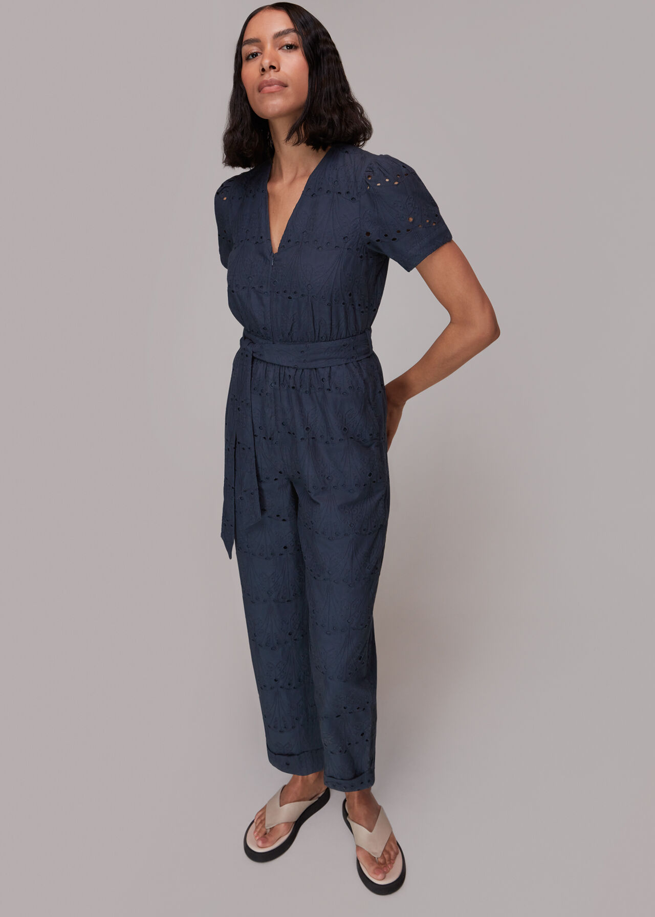Navy Zoe Broderie Jumpsuit | WHISTLES