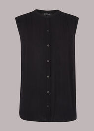Crinkle Button Front Tank Top