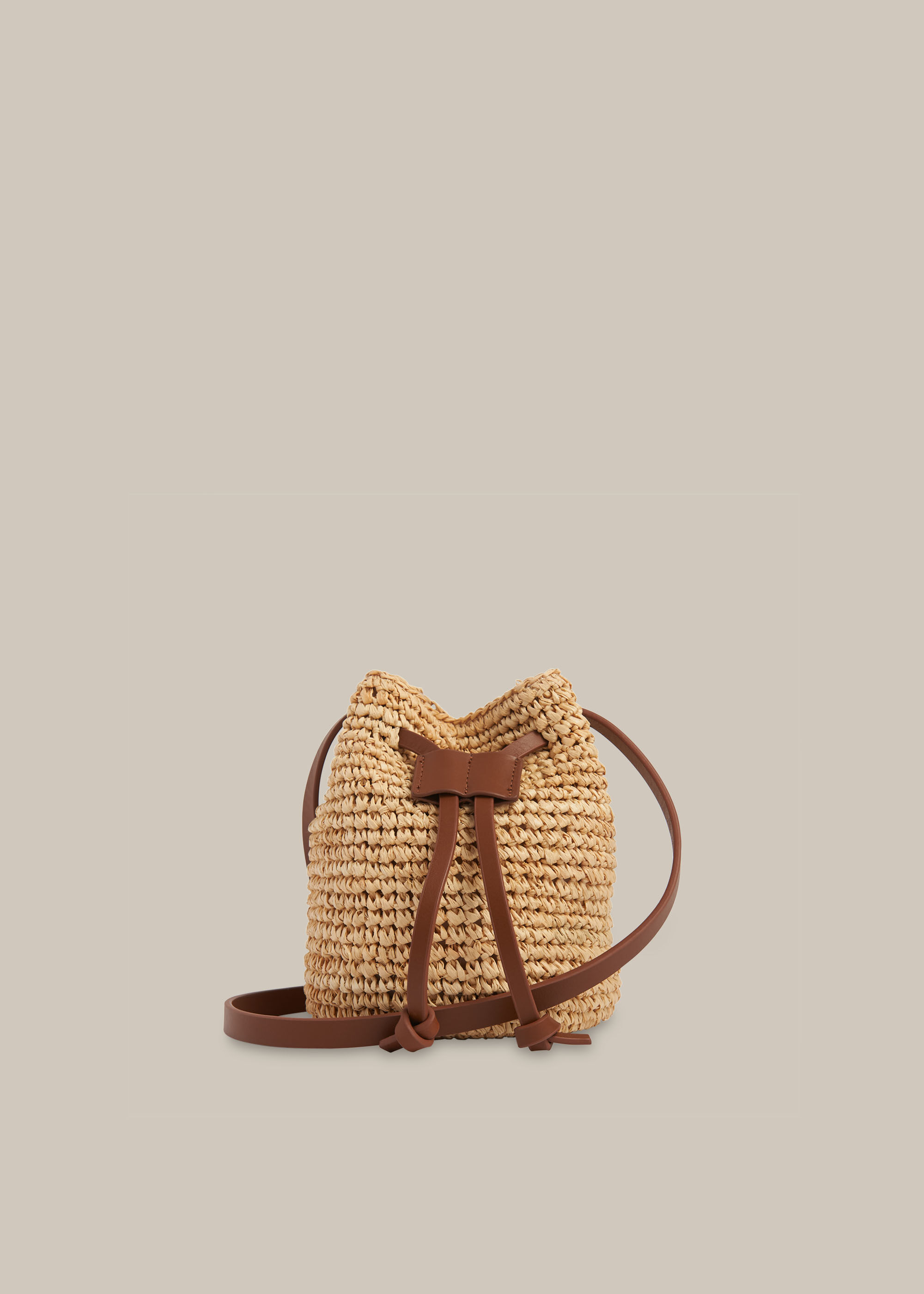 Neutral Abi Mini Straw Drawstring Bag