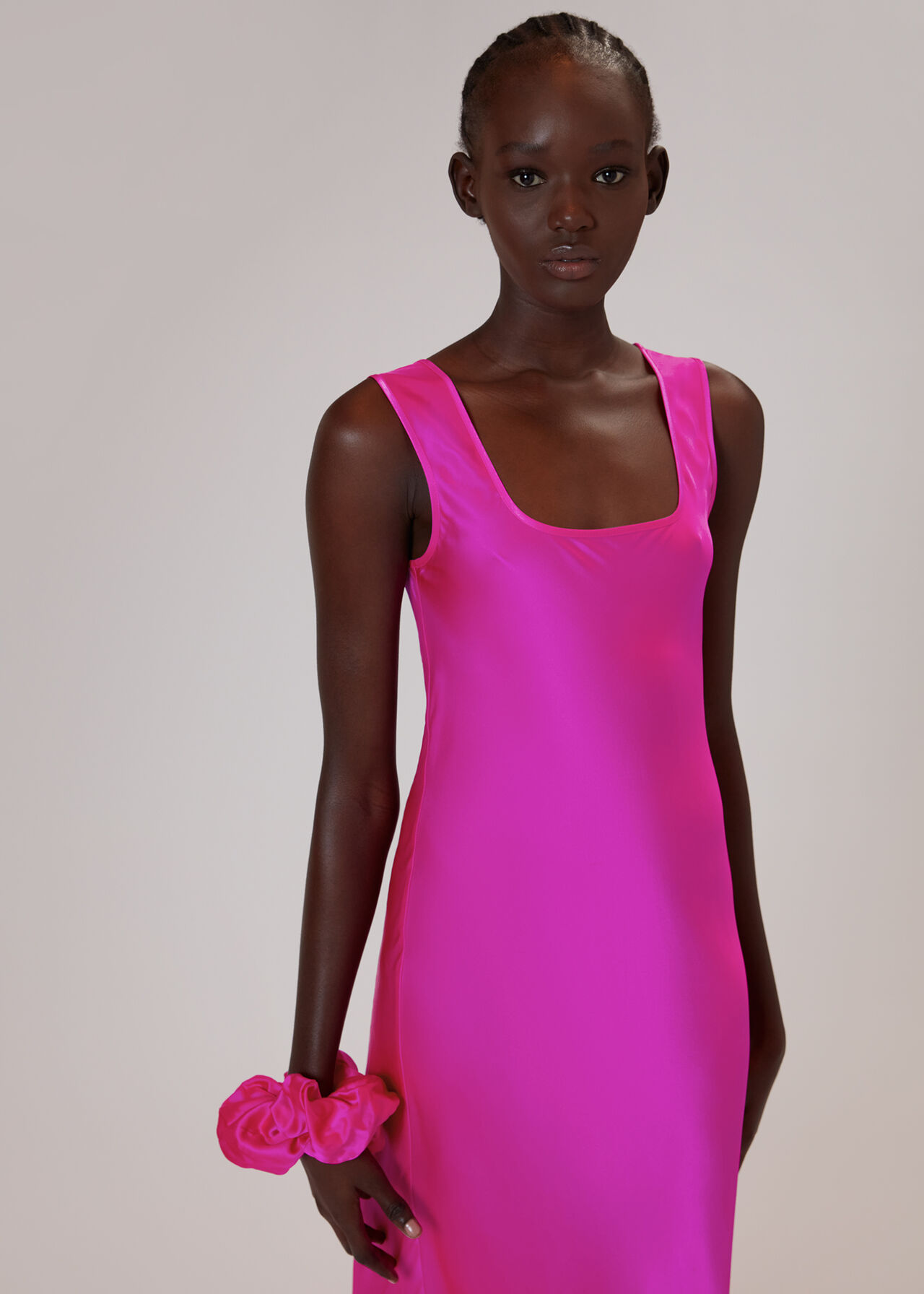 Pink Vilimina Silk Mix Velvet Dress, WHISTLES