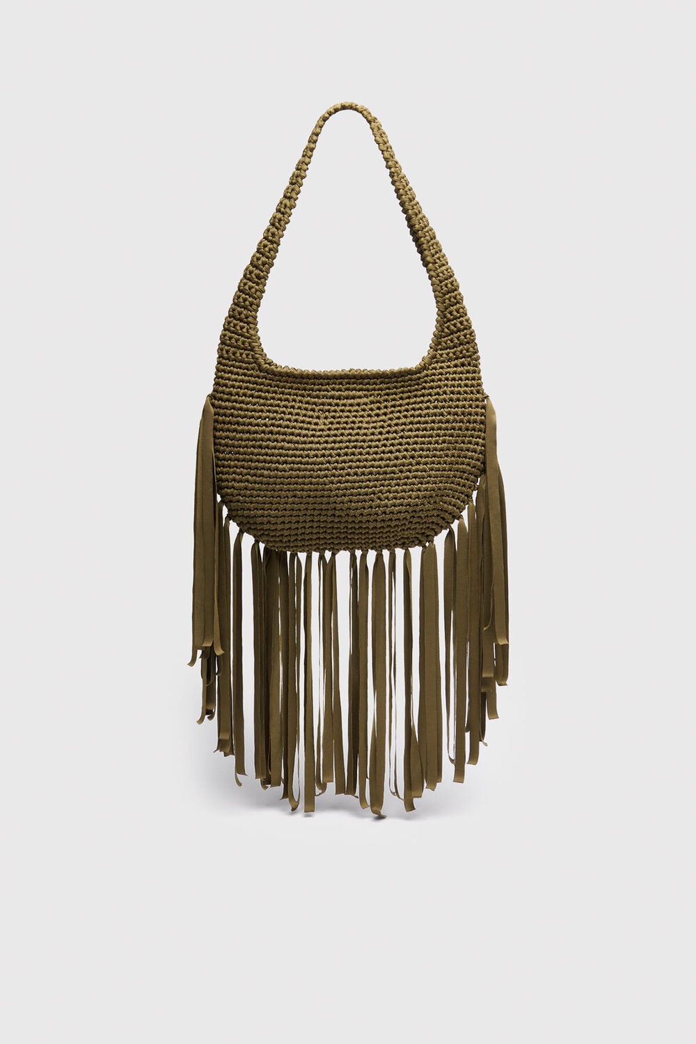 Khaki Adaline Fringe Crochet Bag