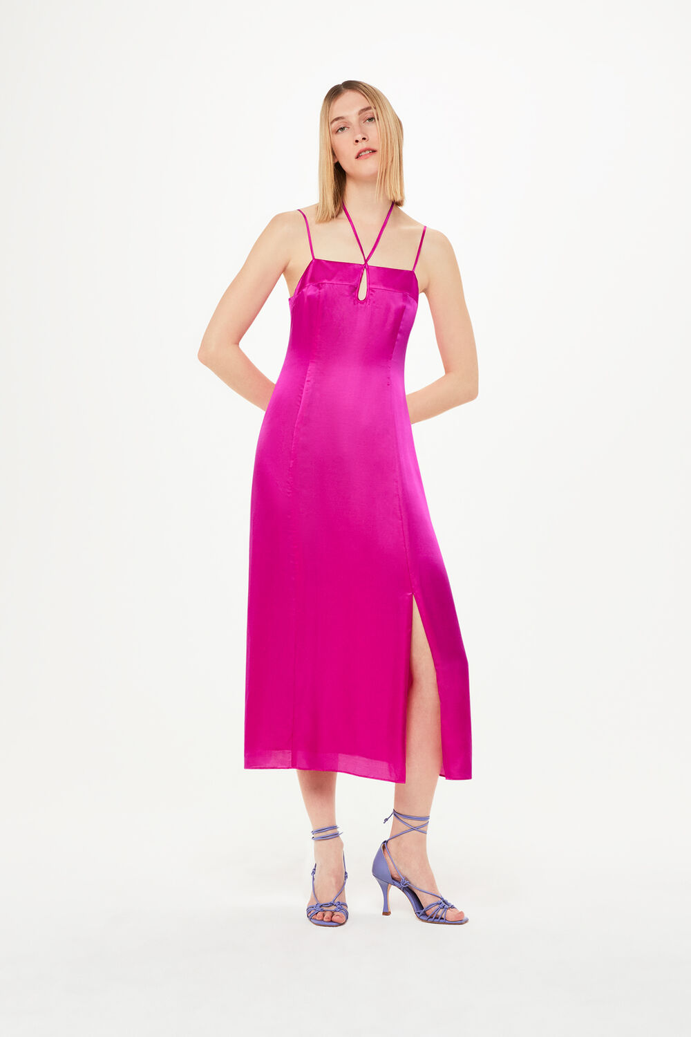 Pink Cut Out Silk Mix Midi Dress