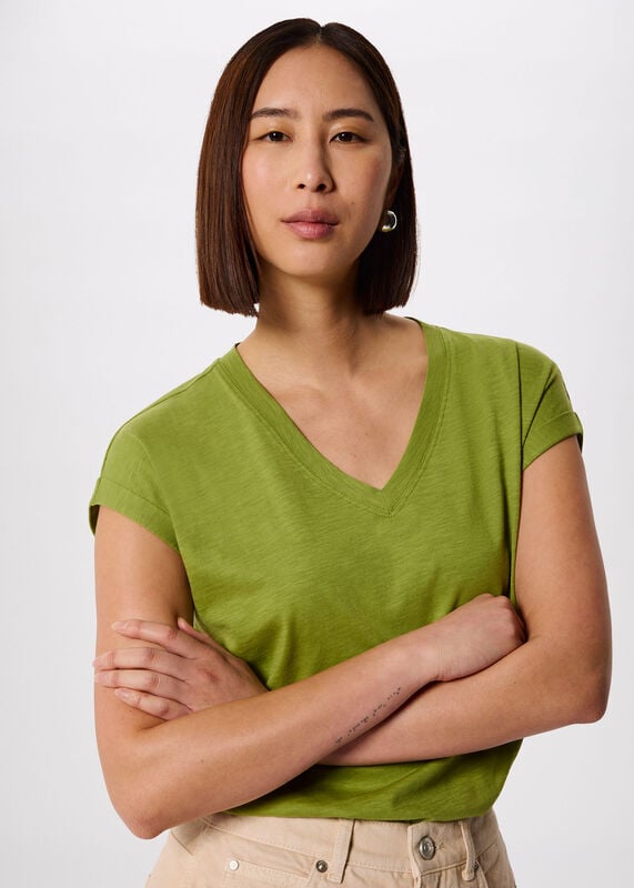 Green Willa V-Neck Cap Sleeve Tee