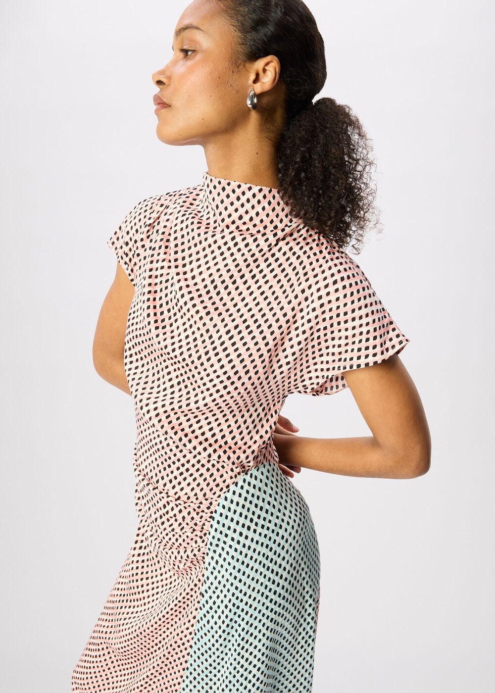 Graphic Check Cowl Neck Dress