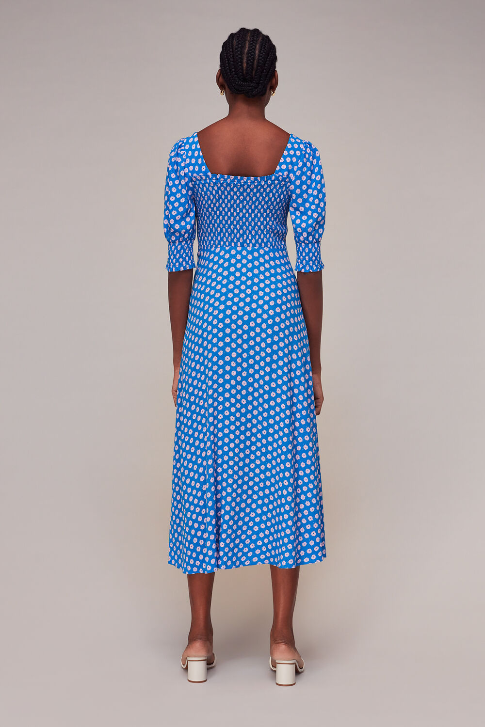 Floral Sunburst Shirred Dress