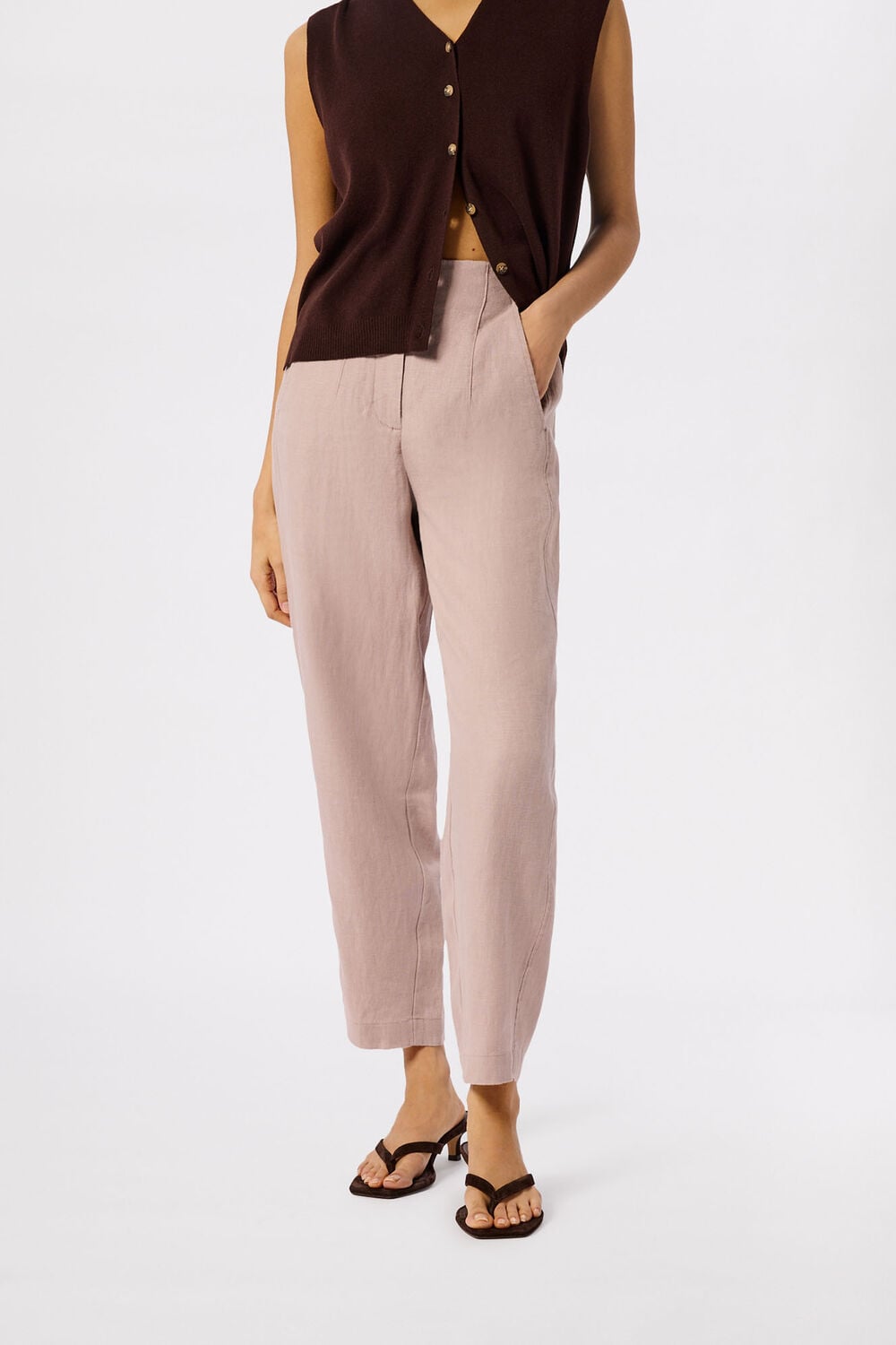 Dusty Pink Petite Linen Barrel Leg Trouser