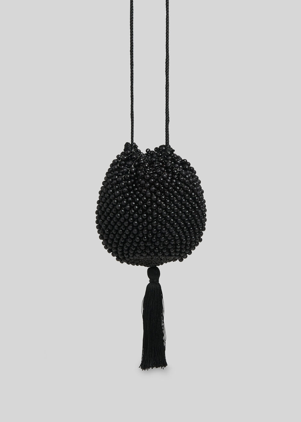 Lila Beaded Drawstring Bag Black