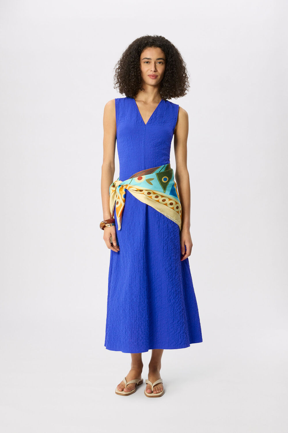 Blue V Neck Textured Dress