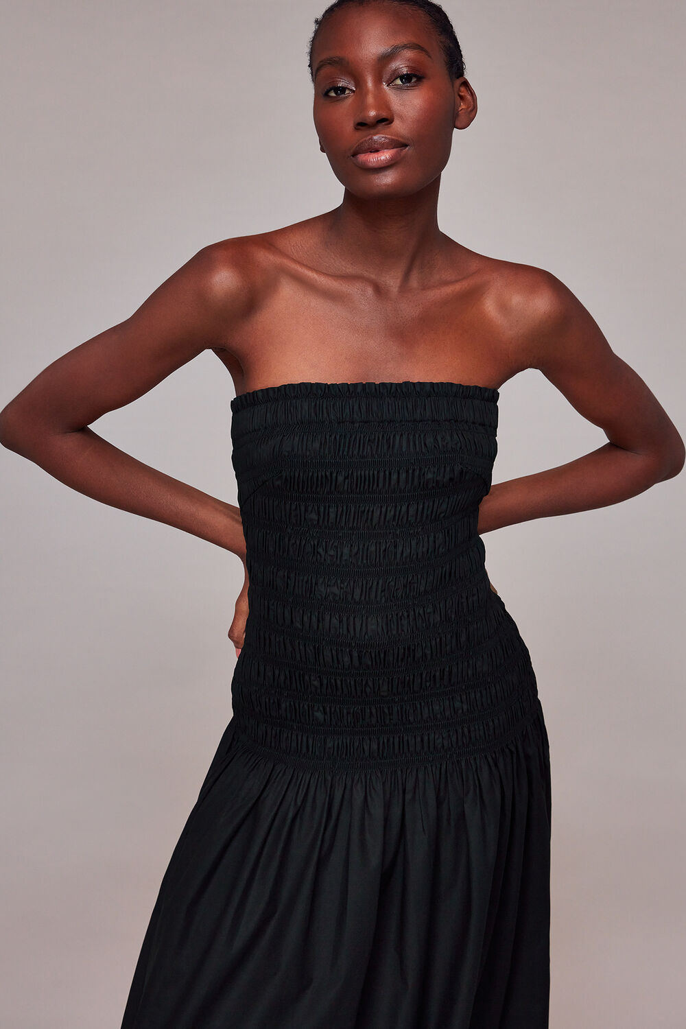 Shirred Bandeau Poplin Dress