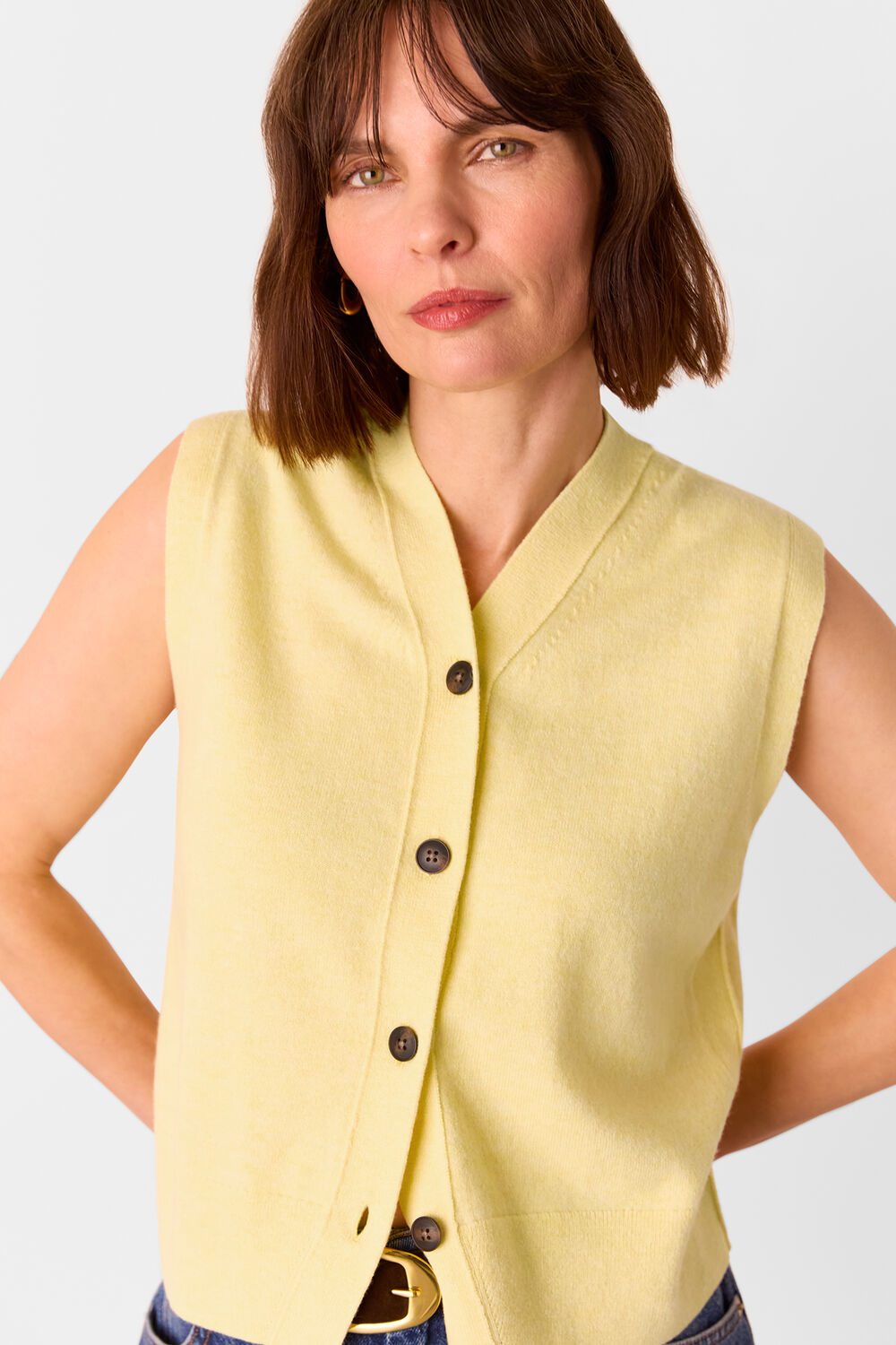 Wool V Neck Button Front Tank