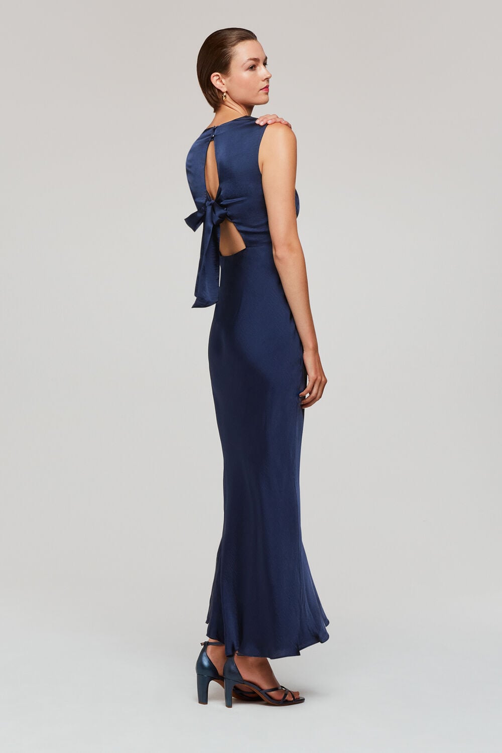 Navy Cowl Neck Satin Maxi Dress