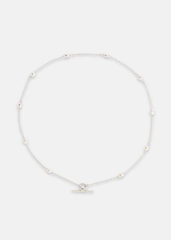 Silver Oval Beaded T Bar Necklace