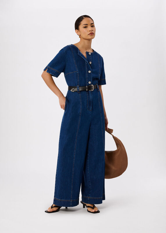 Denim Petite Button Down Jumpsuit