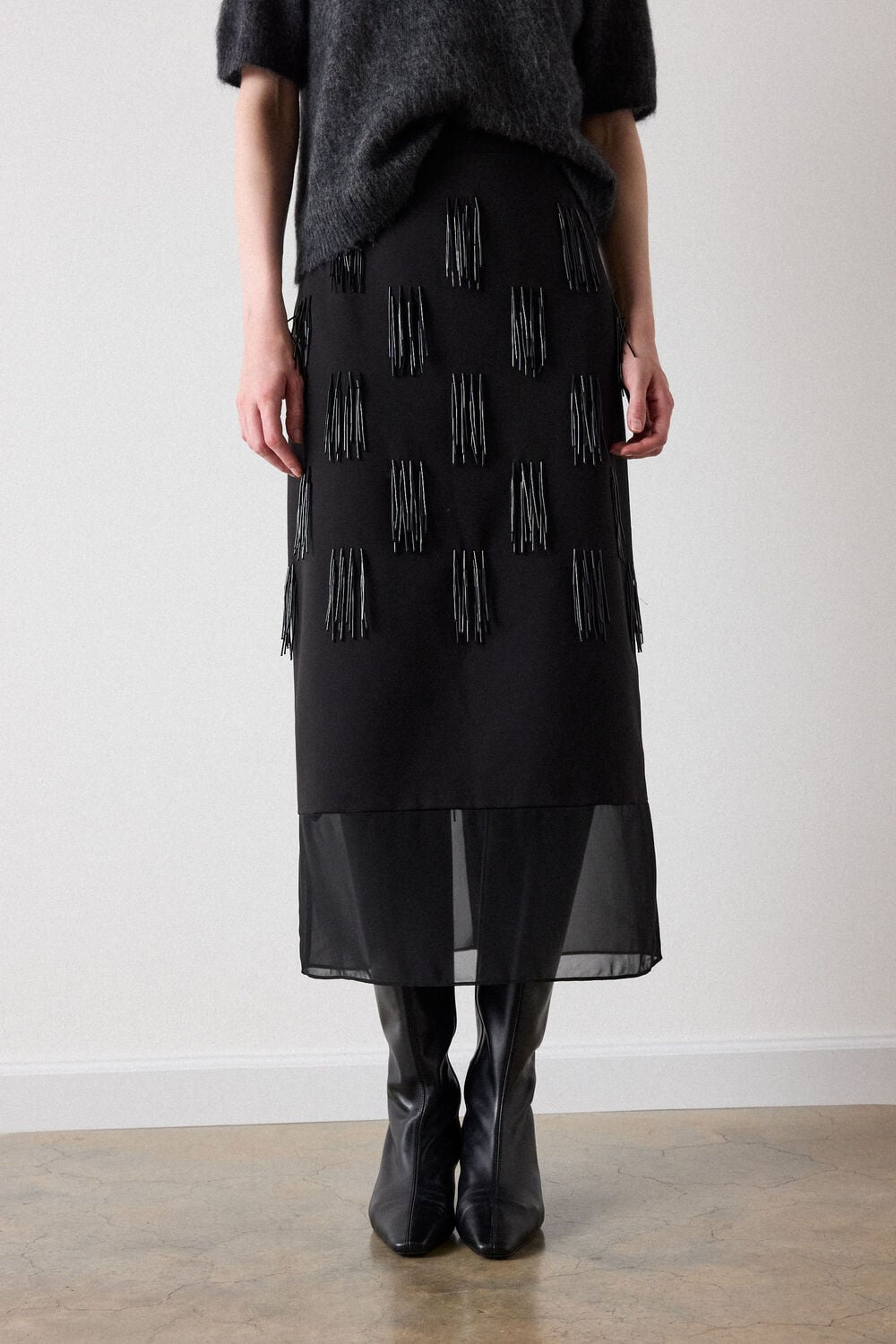Black Fringe Sequin Organza Skirt