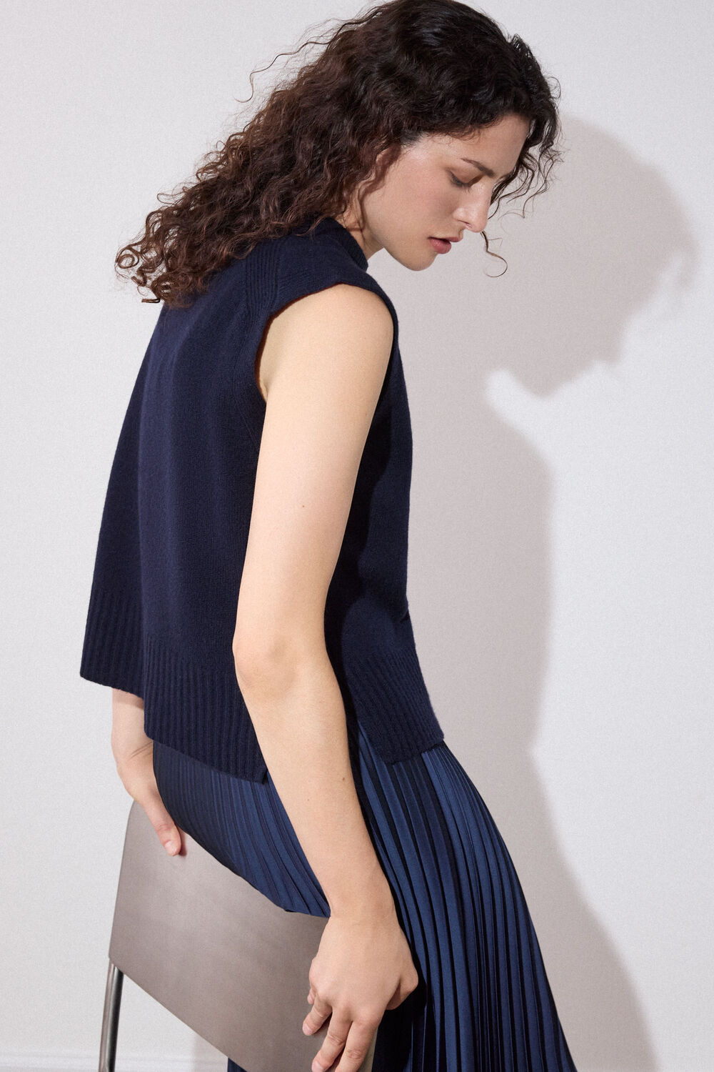 Navy Wool Sleeveless Tank