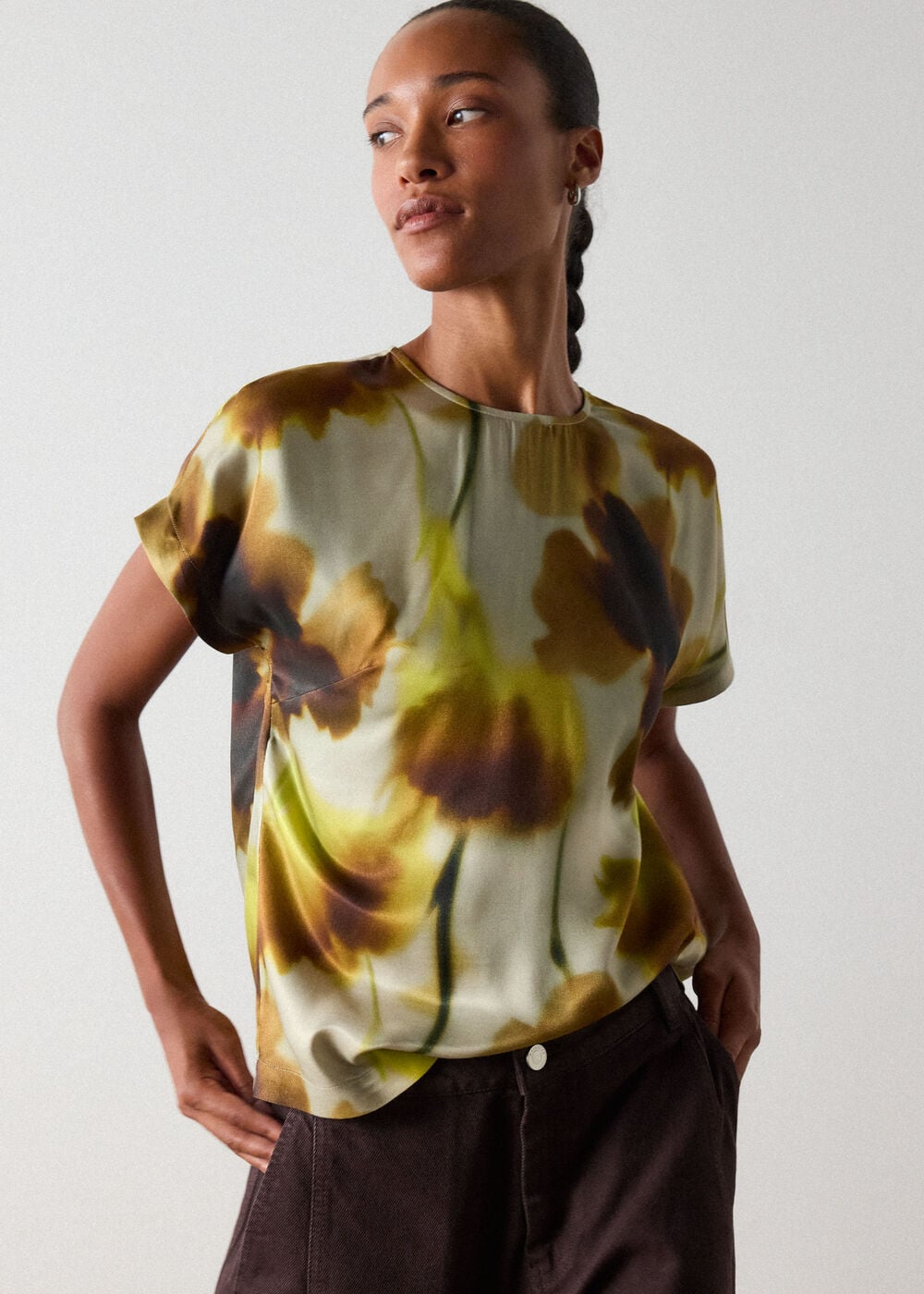 Yellow Floral Stem Viscose Blouse