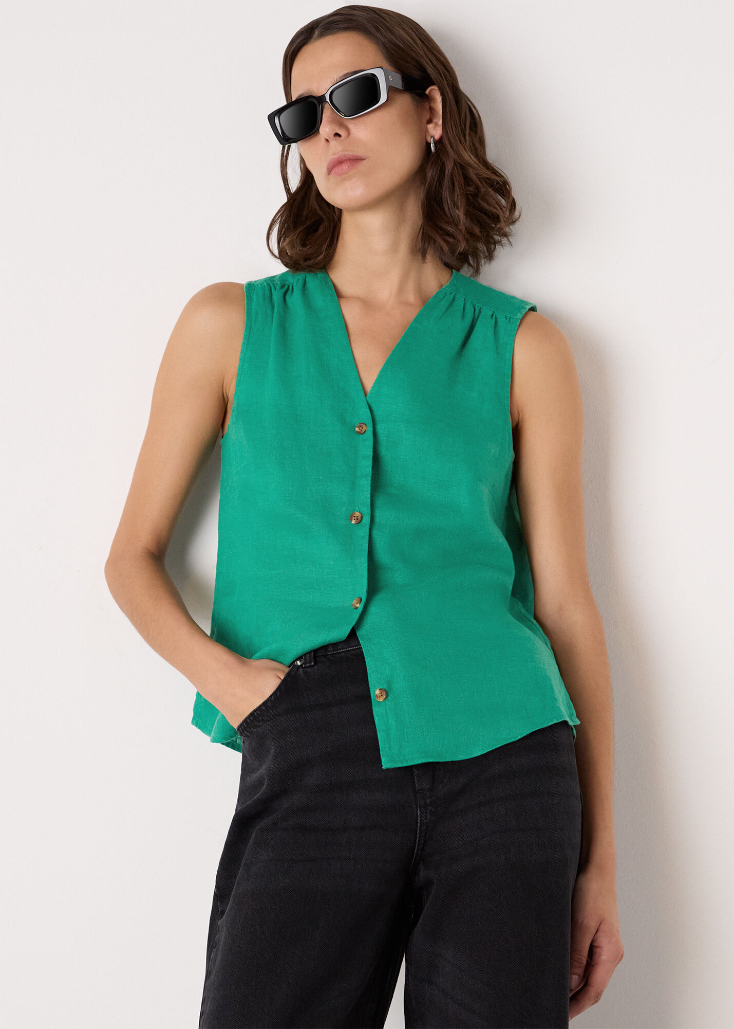 トップス HIGH DENSITY FINX LINEN WEATHER TANK High Density Finx Linen Weather Half Sleeve Shirt - Ecru