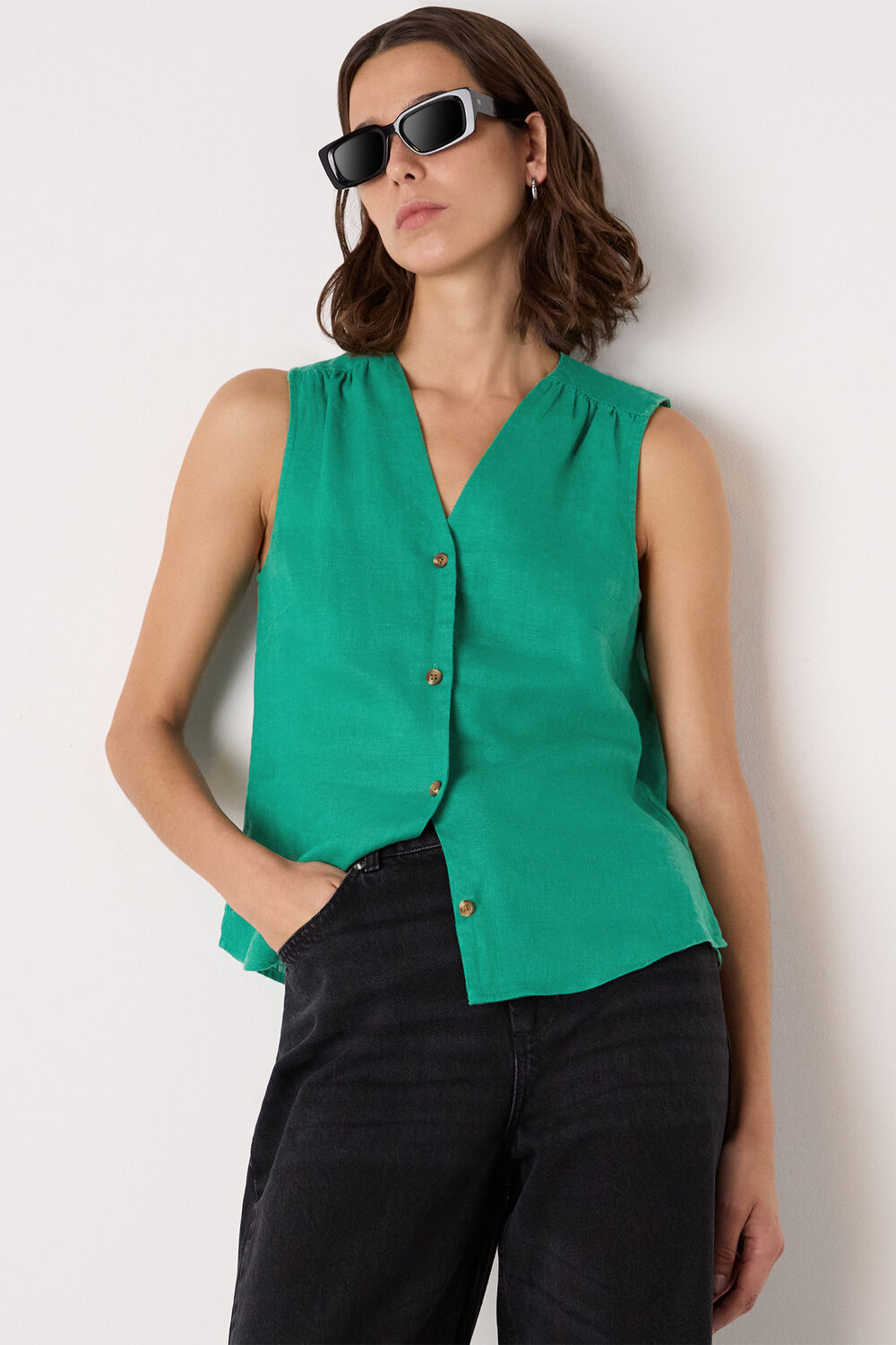 Green Laura Linen Tank