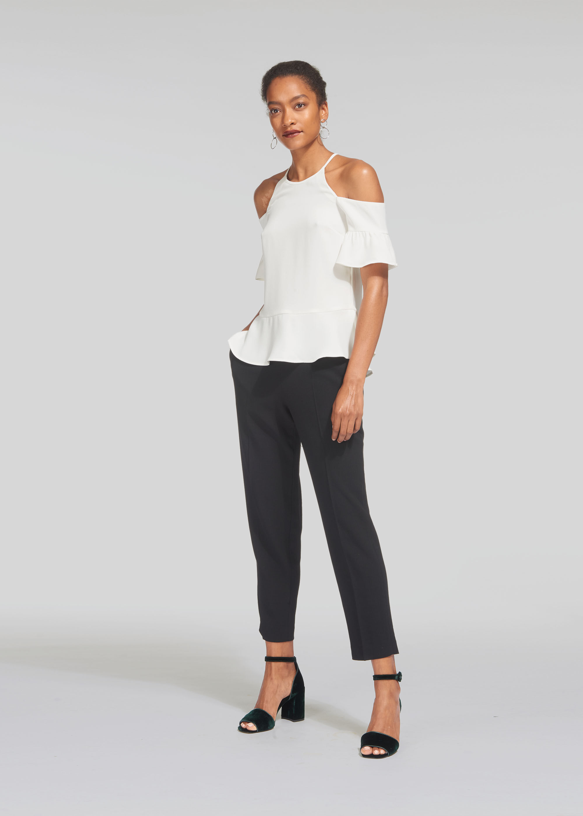 White cold shoulder top 2025