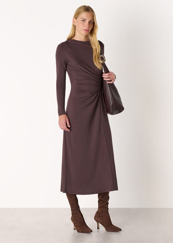 Chocolate Ruched Detail Midi Dress