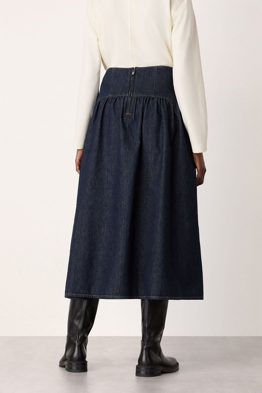 Denim Waisted Midi Skirt