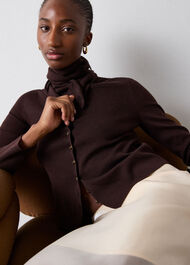 Crew Neck Scarf Cardigan