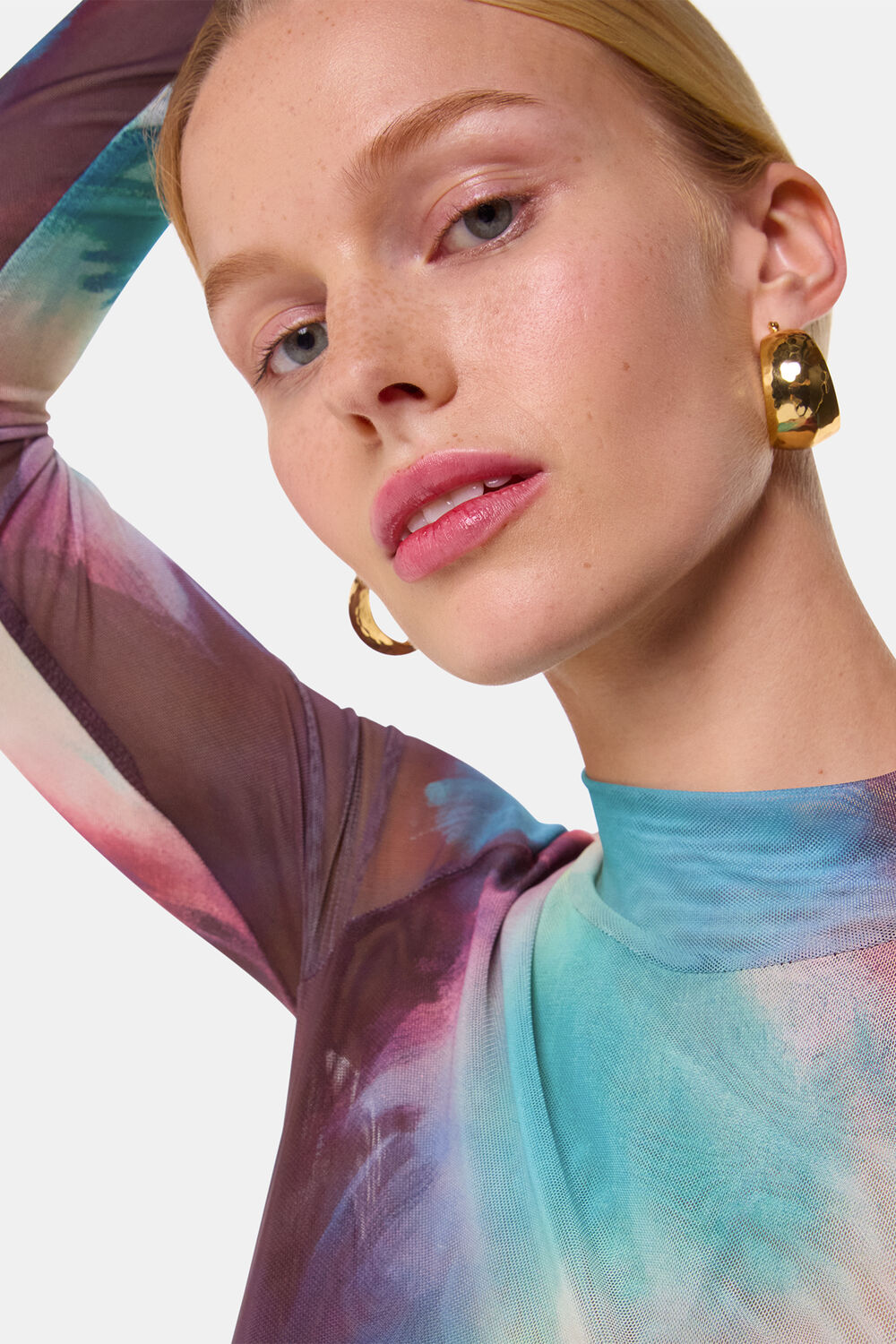 Oil Paint Print Mesh Top