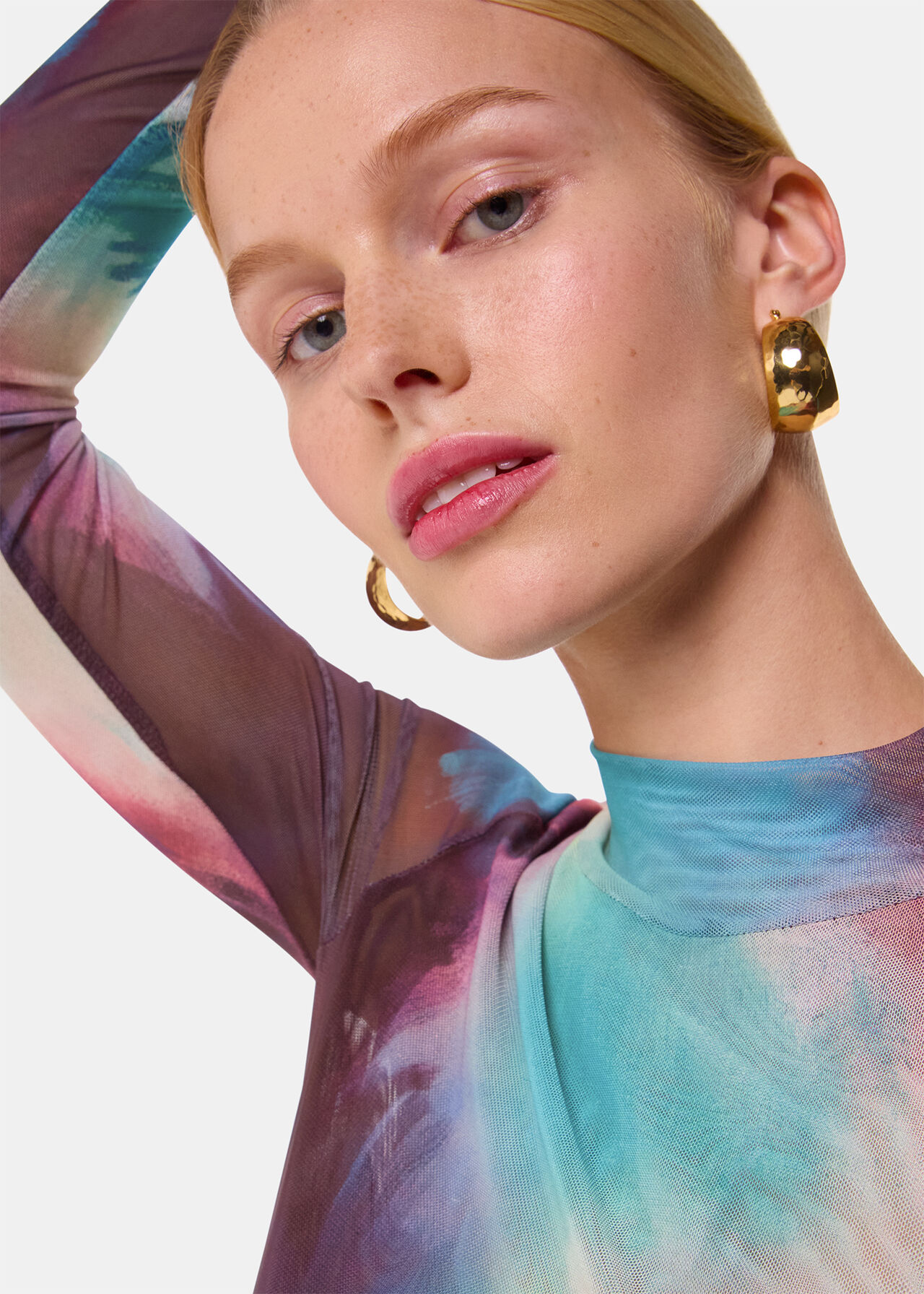 Oil Paint Print Mesh Top