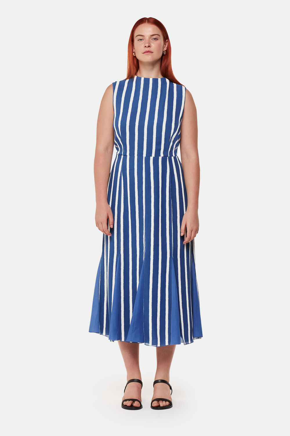 Blue Eliza Stripe Print Midi Dress
