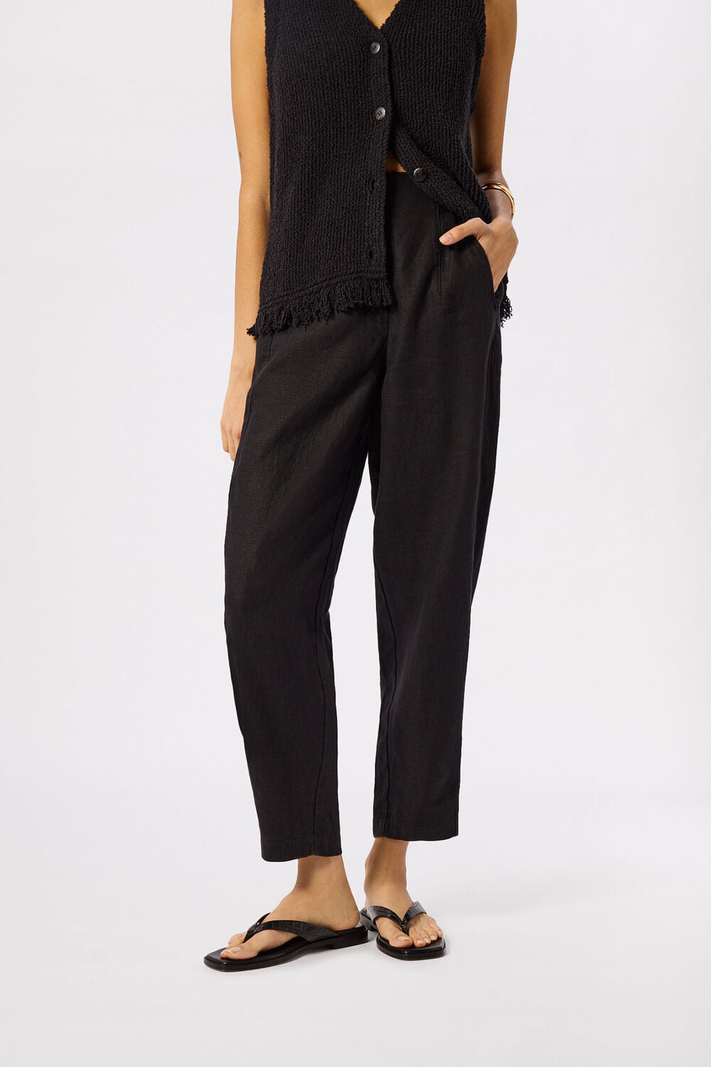 Petite Linen Barrel Leg Trouser