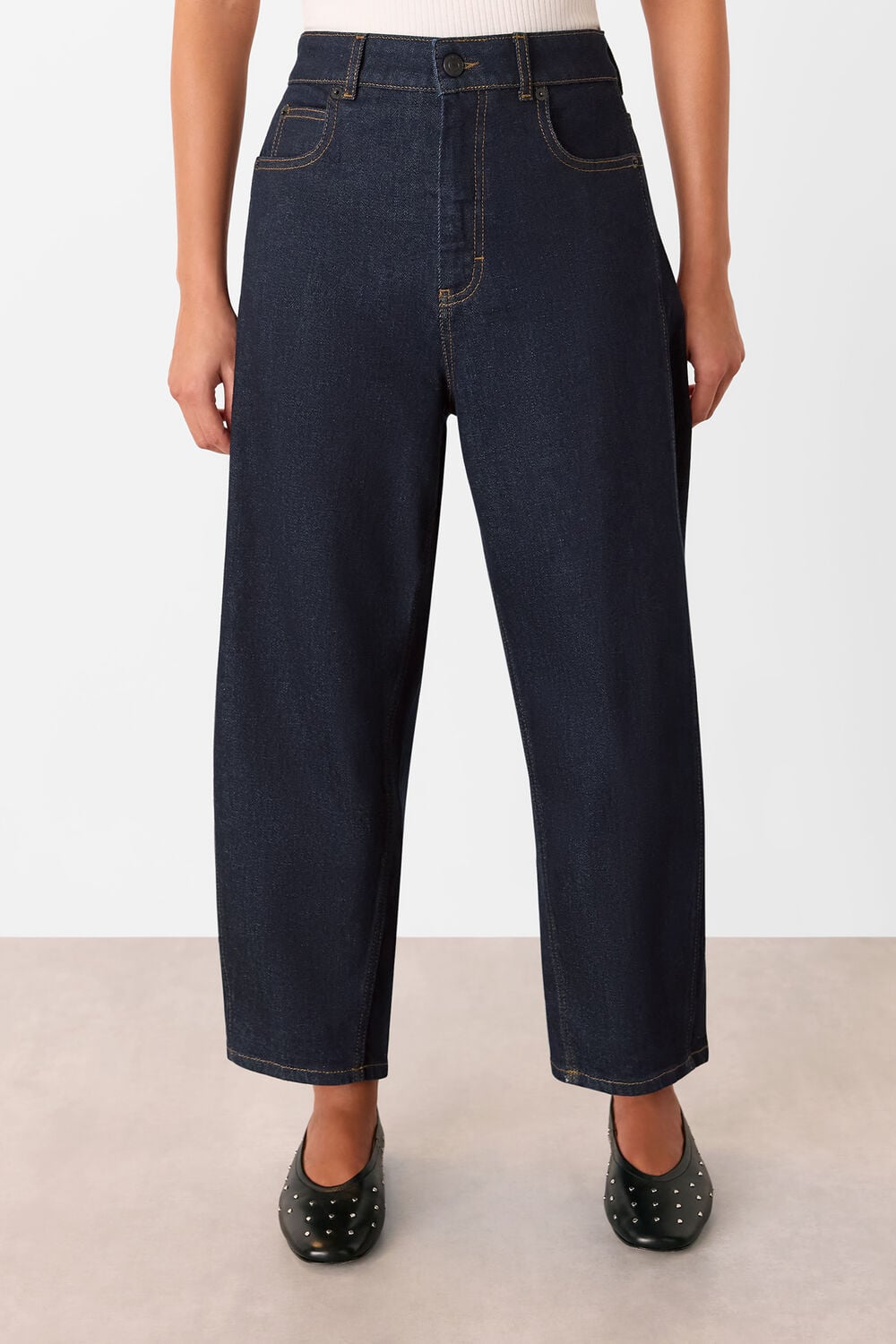 Dark Denim Petite Stretch Barrel Leg Jean