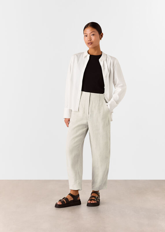 Oatmeal Petite Linen Barrel Leg Trouser