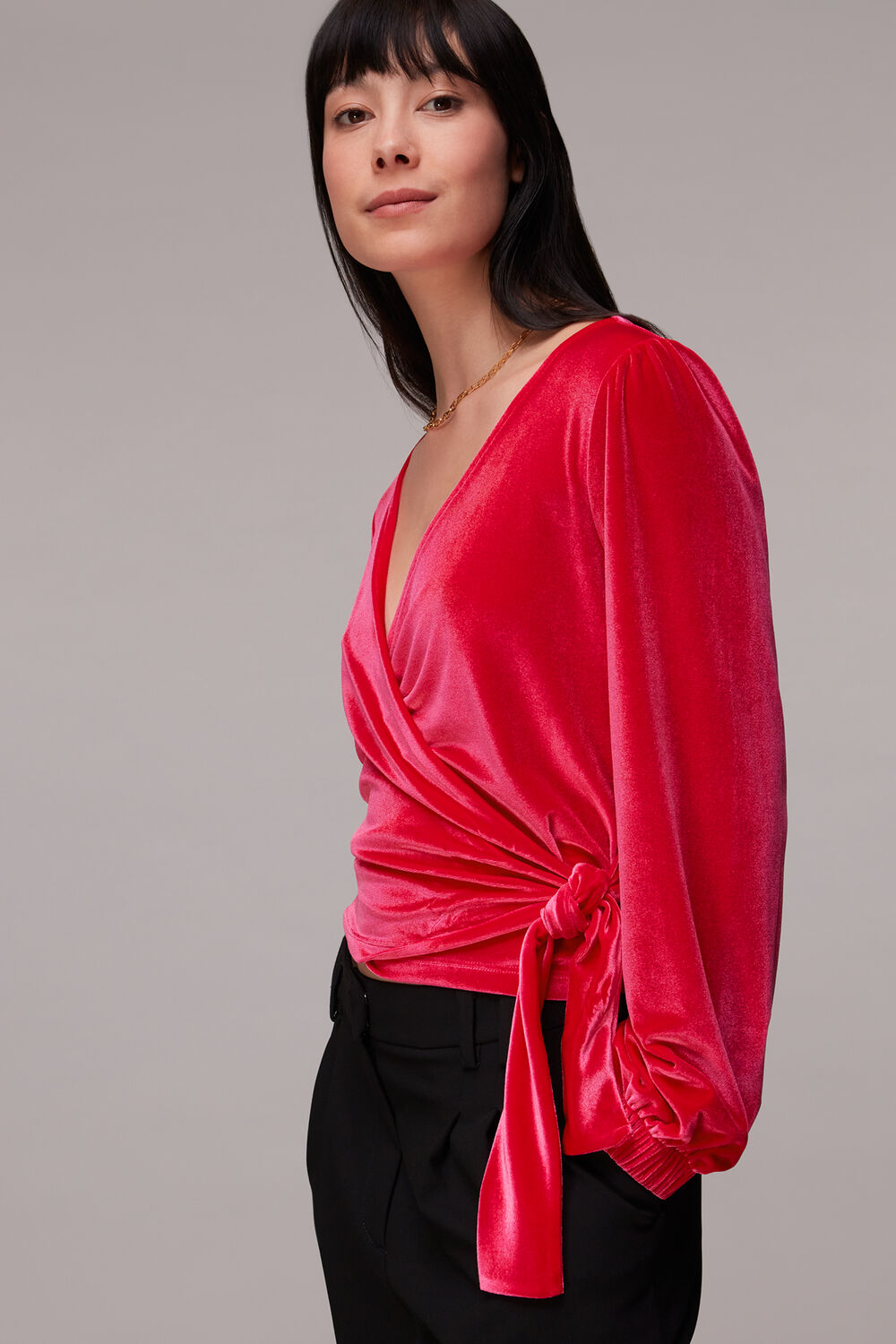 Pink Velvet V Neck Wrap Top