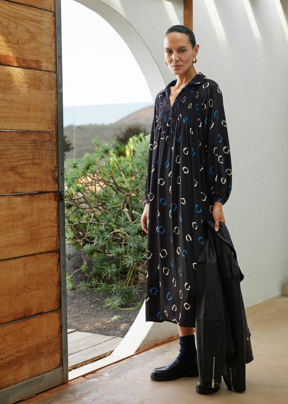 Black Scattered Hoops Midi Dress