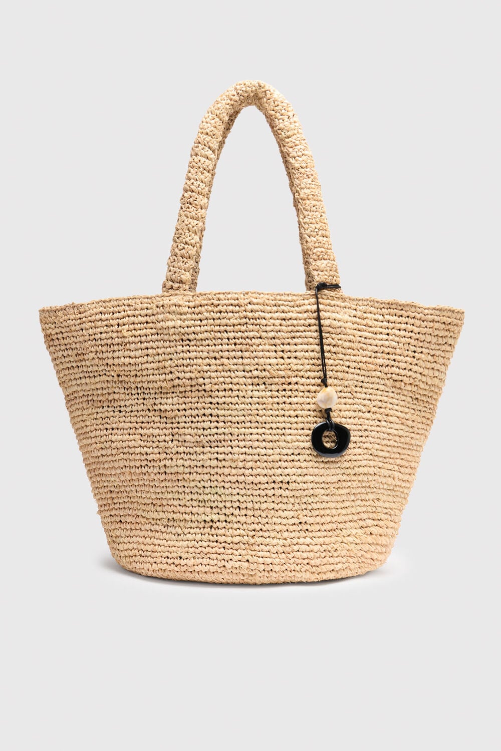 Neutral Straw Tote Bag With Charm