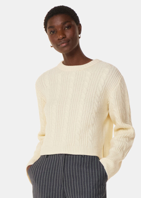 Ivory Cable Detail Crew Neck Sweater
