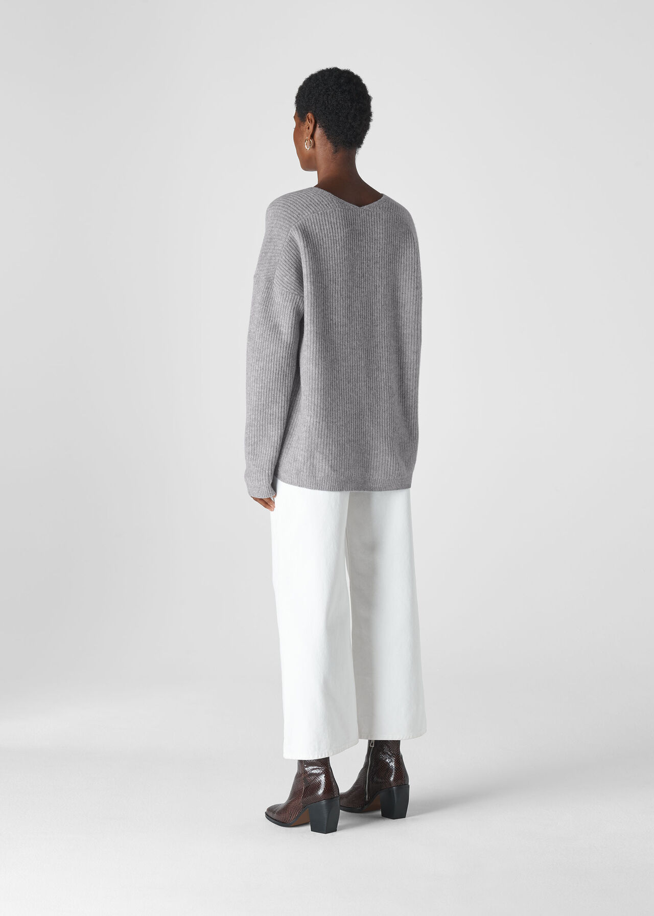 Grey V Neck Rib Wool Sweater | WHISTLES