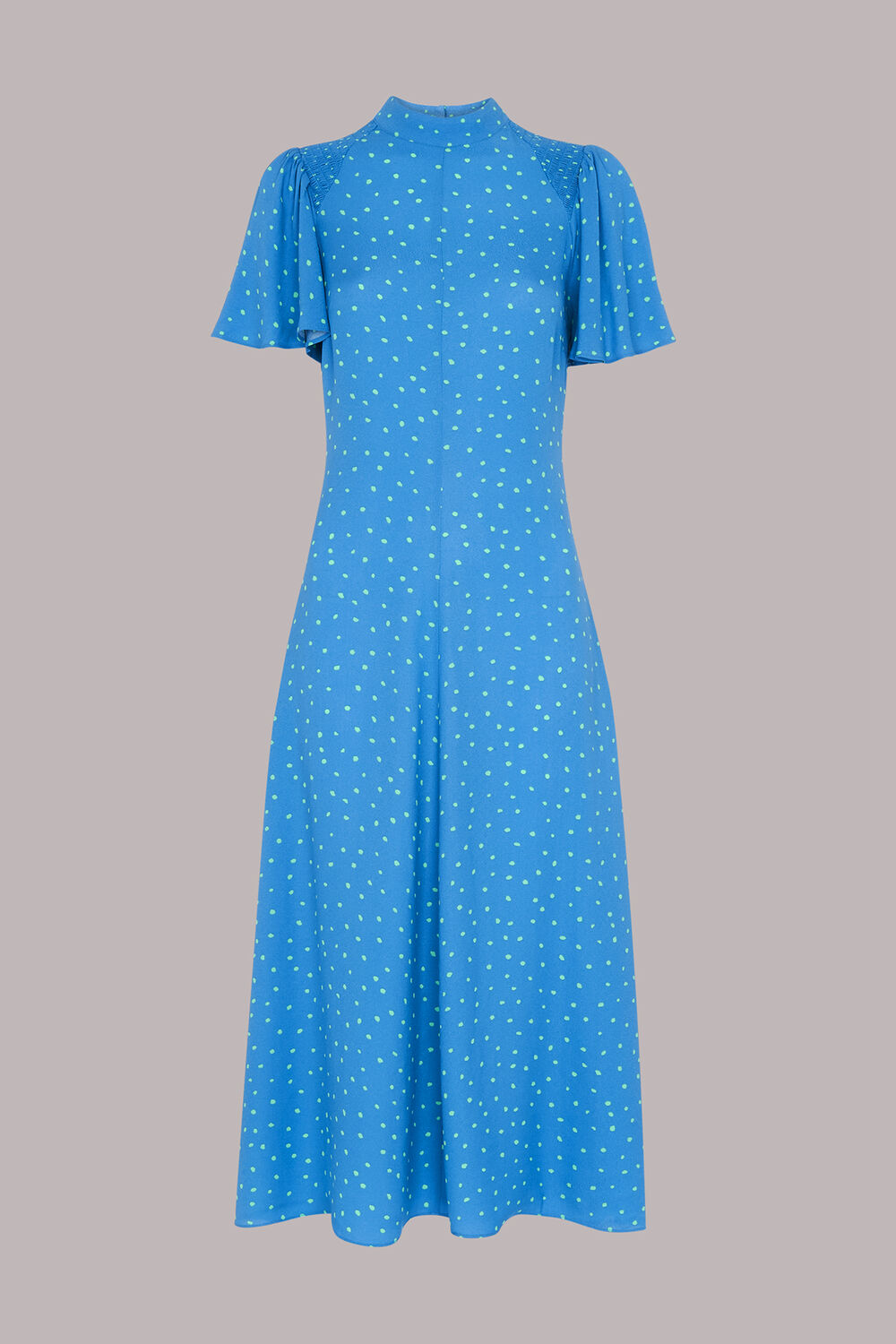 Blue Uneven Spot Print Midi Dress