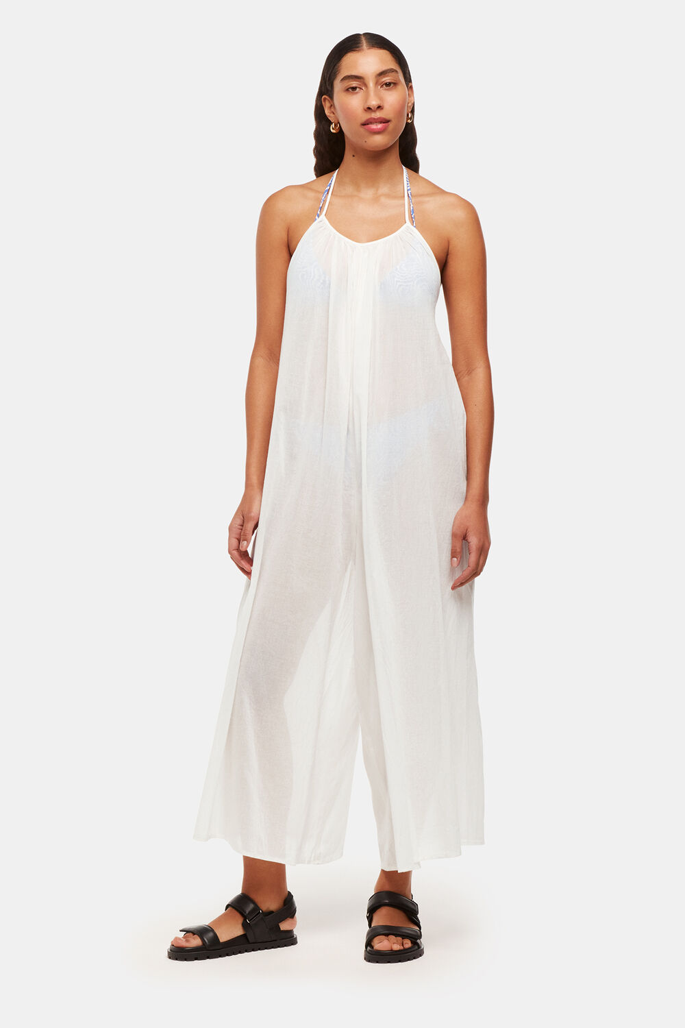 White Halterneck Swim Jumpsuit
