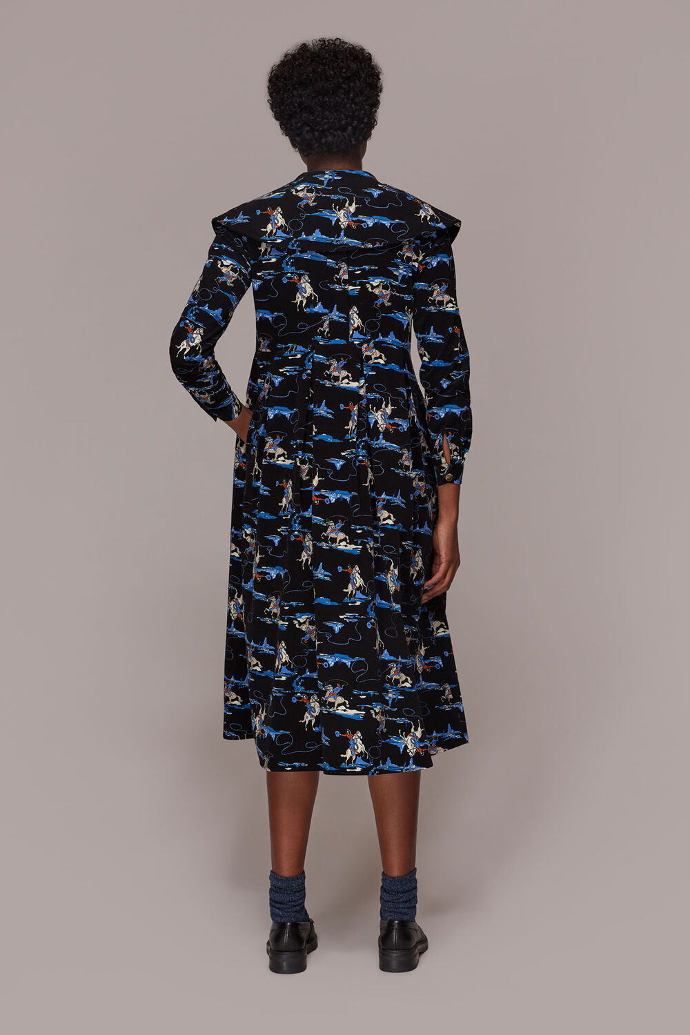 Cowboy Print Cord Collar Dress
