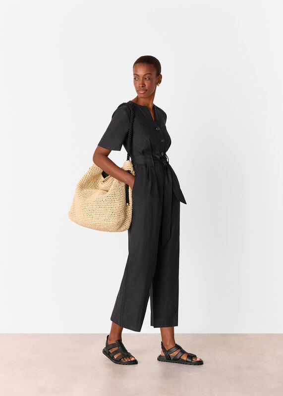 Black Petite Fiona Linen Button Jumpsuit