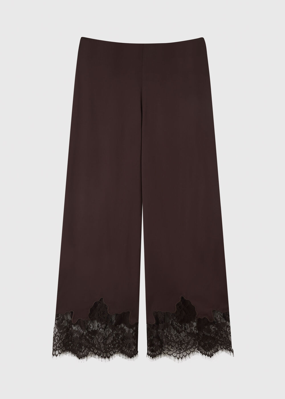 Chocolate Satin Lace Trim Trouser