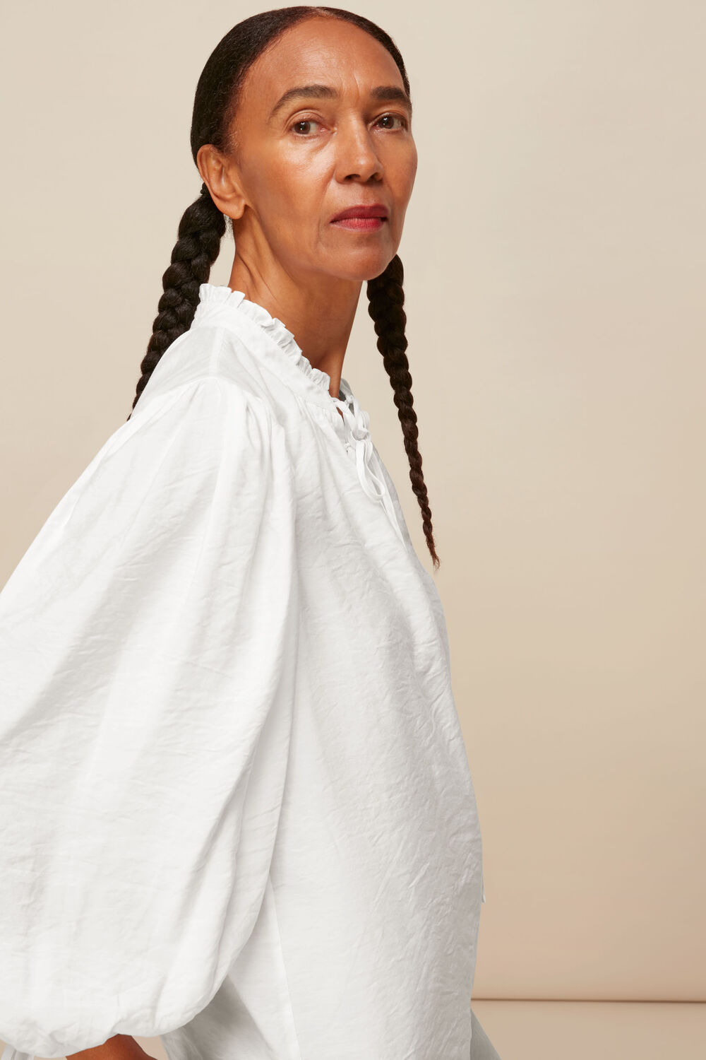 White Tie Neck Detail Blouse