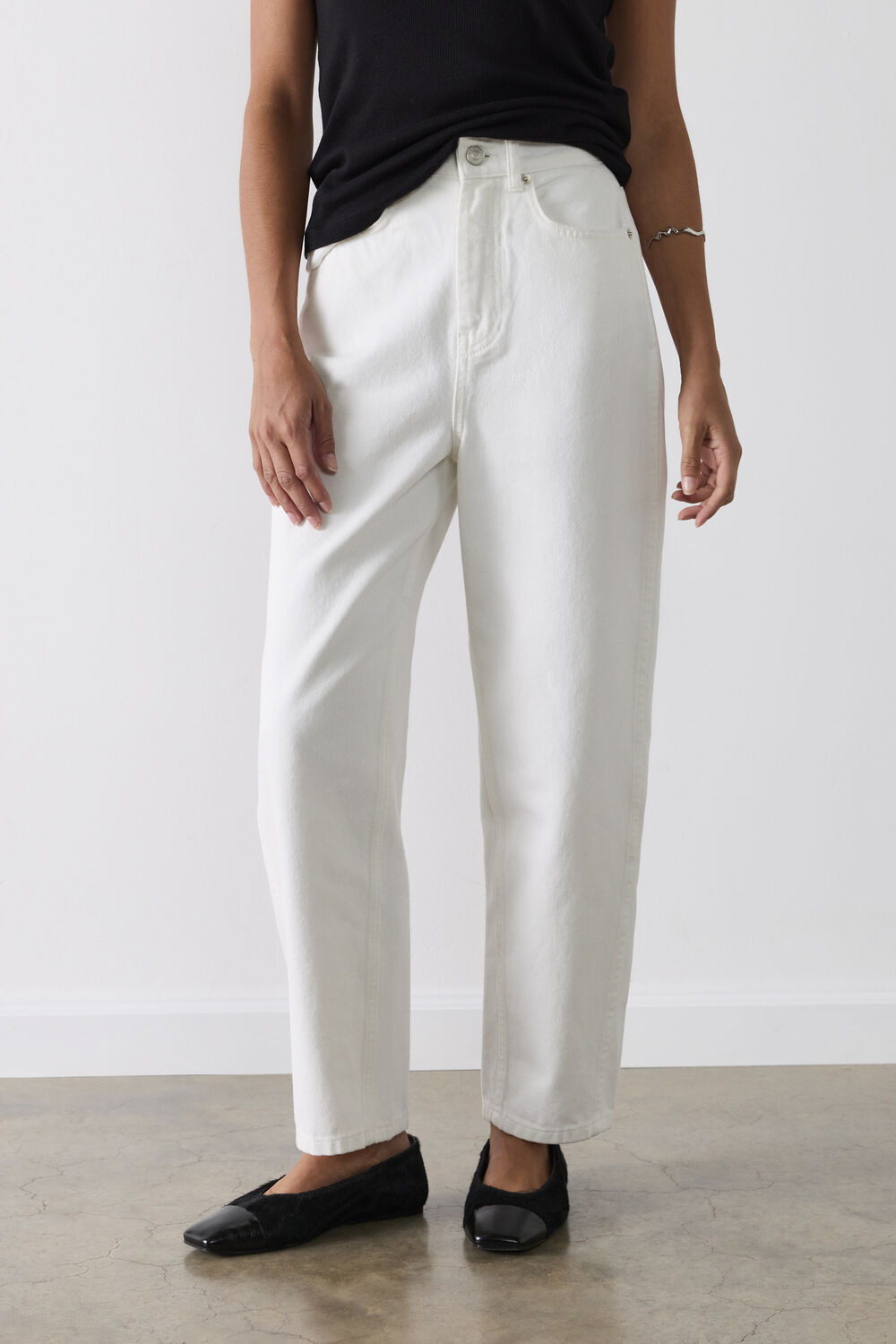 White Petite Authentic Barrel Leg Jean