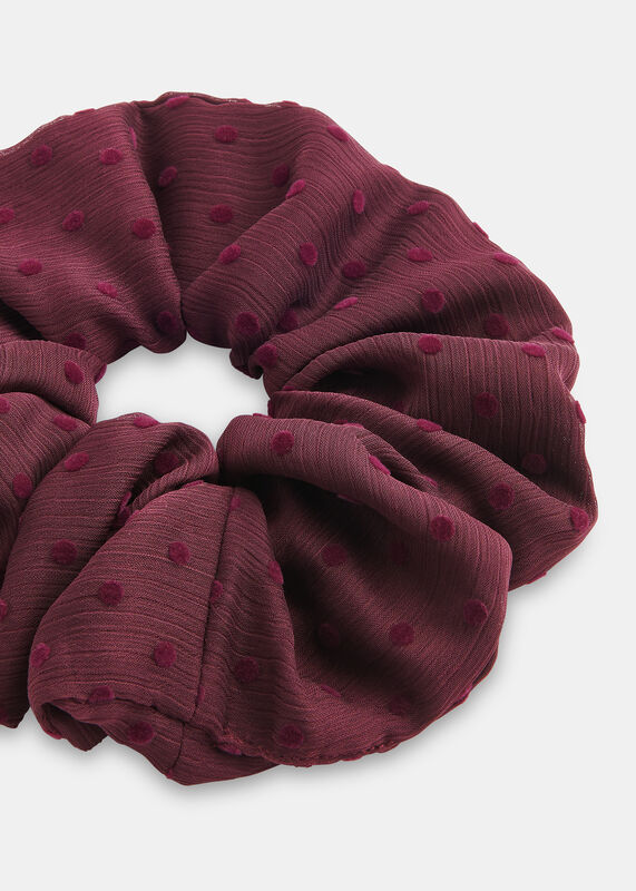 Burgundy Velvet Dobby Printed Scrunchie